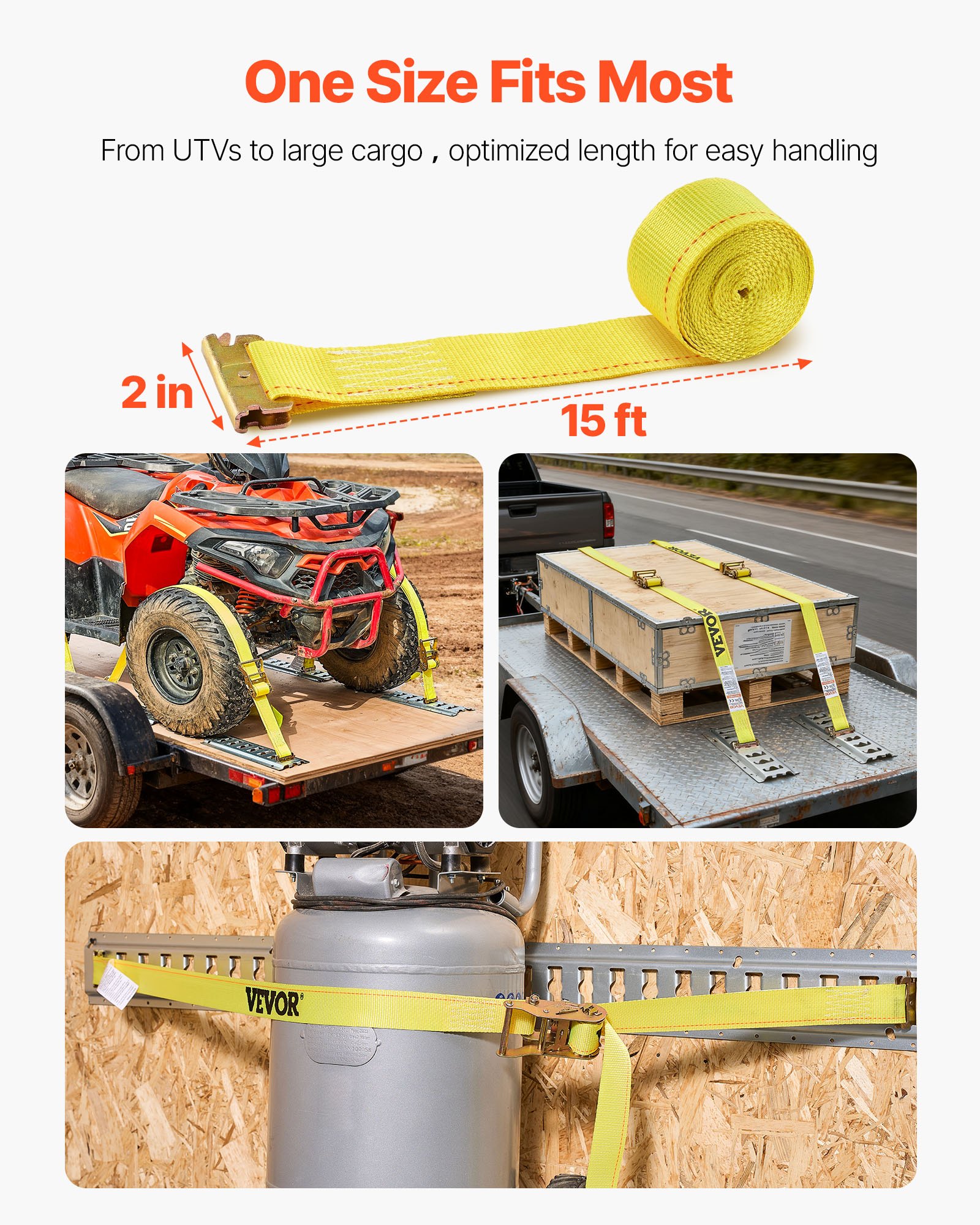 VEVOR Ratchet Straps, 50.8 mm x 4.6 m, 30 Pack E-Track Tie Down Straps, 1995 kg Break Strength & 662 kg Rated Load, Tie Down Ratcheting for Moving, Trailers, Motorcycles, Kayaks, Car Roof, Yellow