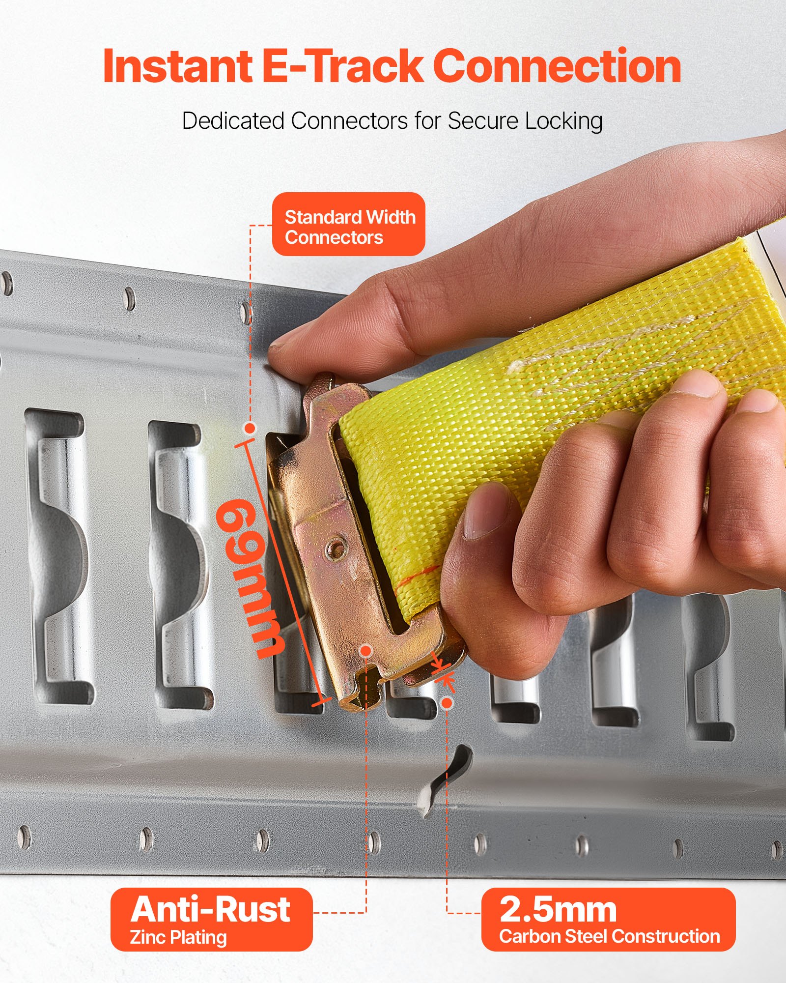 VEVOR Ratchet Straps, 50.8 mm x 4.6 m, 30 Pack E-Track Tie Down Straps, 1995 kg Break Strength & 662 kg Rated Load, Tie Down Ratcheting for Moving, Trailers, Motorcycles, Kayaks, Car Roof, Yellow