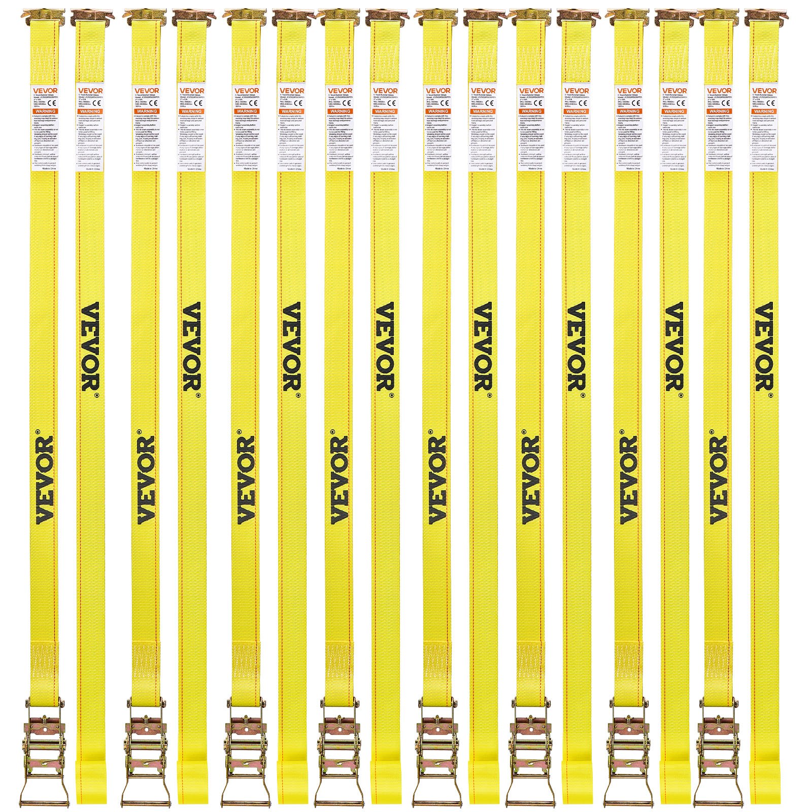 VEVOR Ratchet Straps, 50.8 mm x 4.6 m, 30 Pack E-Track Tie Down Straps, 1995 kg Break Strength & 662 kg Rated Load, Tie Down Ratcheting for Moving, Trailers, Motorcycles, Kayaks, Car Roof, Yellow
