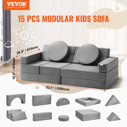 VEVOR Play Couch, 15pcs Modular Nugget Couch, Foam Sofa Couch with