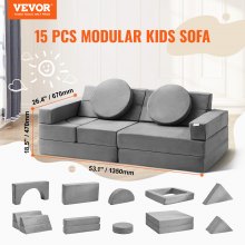 VEVOR Play Couch, 15db Moduláris Kids Nugget kanapé, Habszivacs kisgyermek kanapé nagy sűrűségű 25D szivaccsal játékhoz, alkotáshoz, alváshoz, ötletes gyerekbútor hálószobákhoz és játszószobákhoz