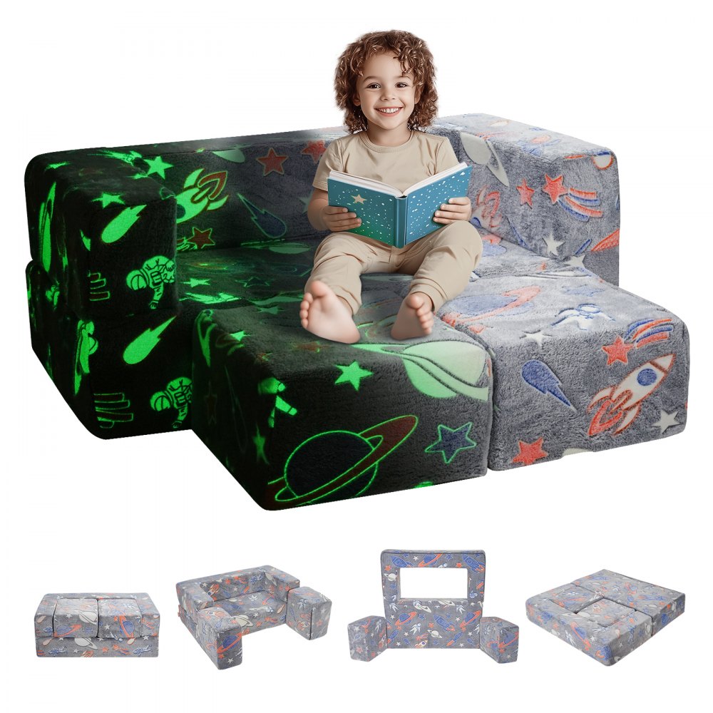 VEVOR Modular Kids Play Couch 4Pcs DIY Glow in the Dark Toddler Chair Grey