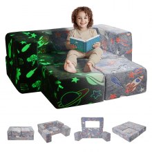 VEVOR Modular Kids Play Couch 4Pcs DIY Glow in the Dark Toddler Chair Grey