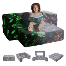 VEVOR Modular Kids Play Couch 4Pcs DIY Glow in the Dark Toddler Chair Grey