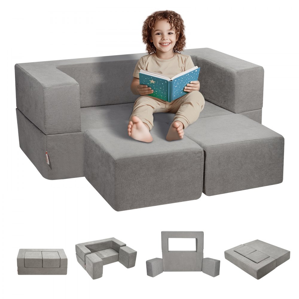 VEVOR Modular Kids Play Couch 4Pcs DIY Creative Child Sectional Sofa Dark Grey