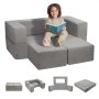 VEVOR Kids Couch, 4Pcs Modular Kids Play Couch, Toddler Couch Sofa Bed, Kids Chair Seat Playroom Furniture, Child Sectional Sofa with Removable Cover for Kids Girls & Boys, Grey