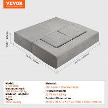 VEVOR Kids Couch, 4Pcs Modular Kids Play Couch, Toddler Couch Sofa Bed, Kids Chair Seat Playroom Furniture, Child Sectional Sofa with Removable Cover for Kids Girls & Boys, Grey