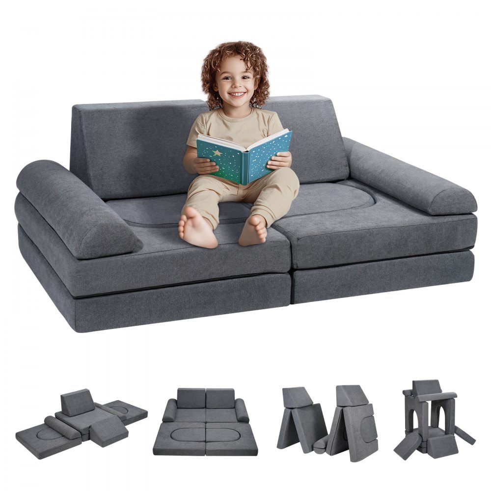 VEVOR Modular Kids Play Couch 10Pcs DIY Criativo Toddler Sofá Secional Cinza