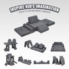 VEVOR Modular Kids Play Couch 10Pcs DIY Creative Toddler Sectional Sofa Grey