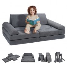 VEVOR Kids Couch, 10Pcs Modular Kids Play Couch, Toddler Couch Sofa Bed, Kids Chair Seat Playroom Furniture, Kids Sofa with Removable Cover for Kids Girls & Boys, Grey