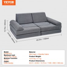 VEVOR Modular Kids Play Couch 10Pcs DIY Criativo Toddler Sofá Secional Cinza