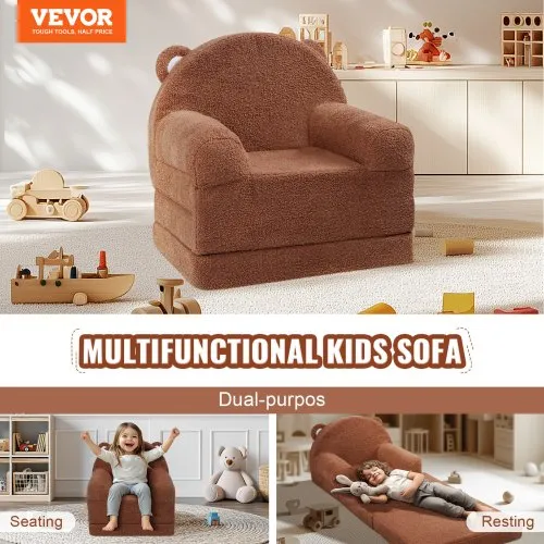 VEVOR Kids Couch, 2-in-1 Toddler Chairs Comfy, Toddler Couch Sofa
