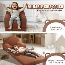 VEVOR Kids Couch, 2-in-1 Toddler Chairs Comfy, Toddler Couch Sofa Bed Fold Out, Convertible Sofa to Lounger, Kids Chair Seat Playroom Furniture for Kids Girls & Boys, Brown
