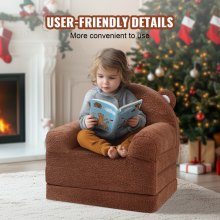 VEVOR Baby Chair Foldable 2-in-1 Baby Lounger Couch Cartoon Kids Sofa Brown