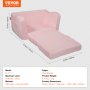 VEVOR Cadeira de Bebê Dobrável 2 em 1 Confortável Sofá Lounger para Bebês Sofá Infantil Rosa