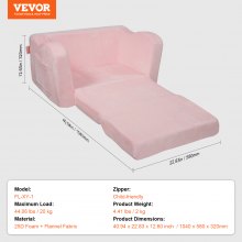 VEVOR Kids Couch, 2-in-1 Toddler Chairs Comfy, Toddler Couch Sofa Bed Fold Out, Convertible Sofa to Lounger, Kids Chair Seat Playroom Furniture for Kids Girls & Boys, Pink