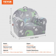 VEVOR Toddler Chair, Kids Armchair Comfy, Toddler Couch Sofa Bed Glow in The Dark, Kids Chair Seat Playroom Furniture for Kids Girls & Boys, Grey