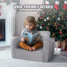 VEVOR Baby Chair Foldable 2-in-1 Comfy Baby Lounger Couch Kids Sofa Grey