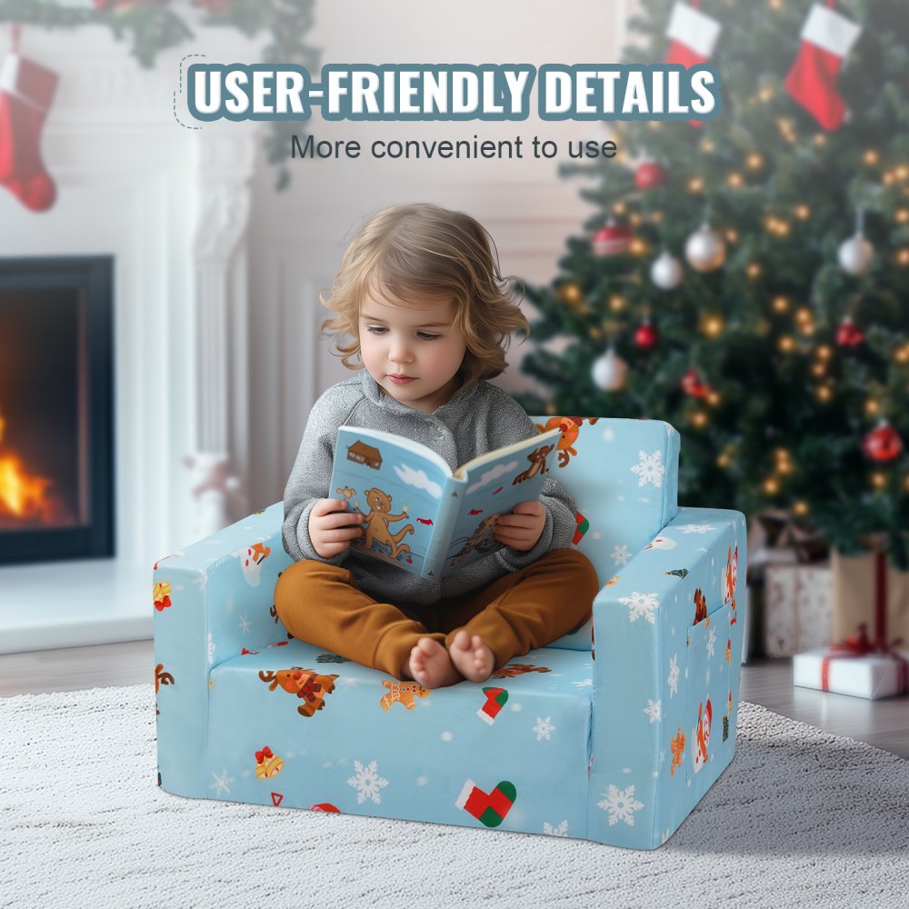 VEVOR Kids Couch, 2-in-1 Toddler Chairs Comfy, Toddler Couch Sofa Bed Fold Out, Convertible Sofa to Lounger, Kids Chair Seat Playroom Furniture for Kids Girls & Boys, Sky Blue