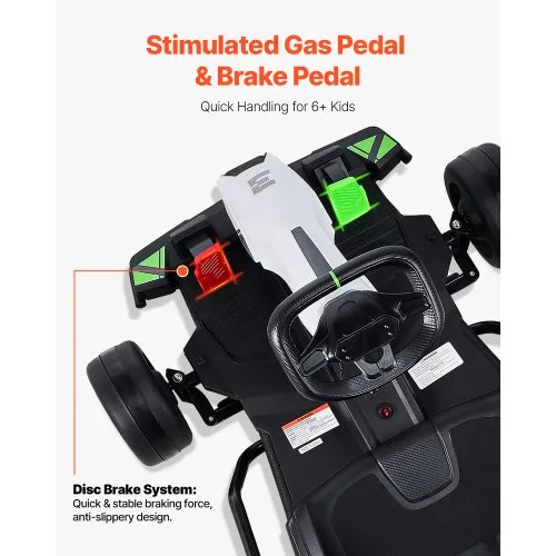 VEVOR Electric Go Kart, 24V 9Ah Battery, Pedal Go Kart Portable Outdoor Race Toy for Kids Ages 6+, 200W Motor, 7.5 MPH High Speed Drifting, Adjustable High / Slow Speeds, Disc Brake, Black & White