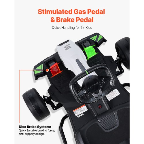 VEVOR Electric Go Kart, 24V 9Ah Battery, Pedal Go Kart Portable Outdoor Race Toy for Kids Ages 6+, 200W Motor, 7.5 MPH High Speed Drifting, Adjustable High / Slow Speeds, Disc Brake, Black & White