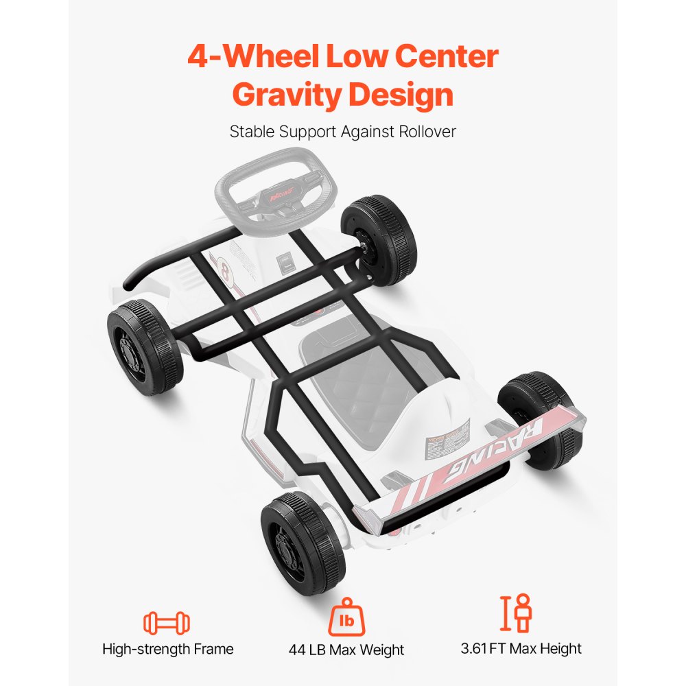 VEVOR Electric Go Kart, 6V 4.5Ah Battery, Pedal Go Kart Portable Outdoor Race Toy for Kids Ages 2+, 20000 RPM Motor, 2 MPH Constant Speed, LED Headlight & Horn, Non-slip Tires, 44 lbs Max Load, White
