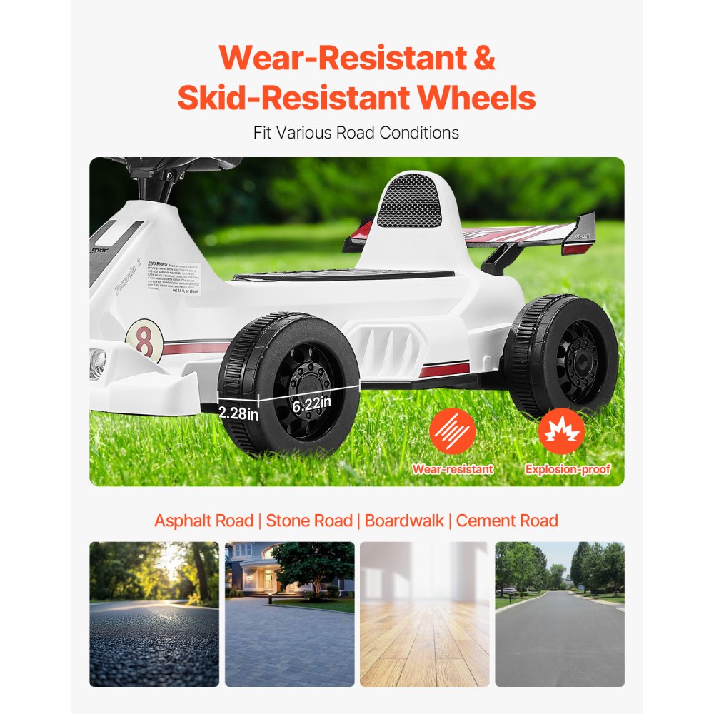 VEVOR Electric Go Kart, 6V 4.5Ah Battery, Pedal Go Kart Portable Outdoor Race Toy for Kids Ages 2+, 20000 RPM Motor, 2 MPH Constant Speed, LED Headlight & Horn, Non-slip Tires, 44 lbs Max Load, White