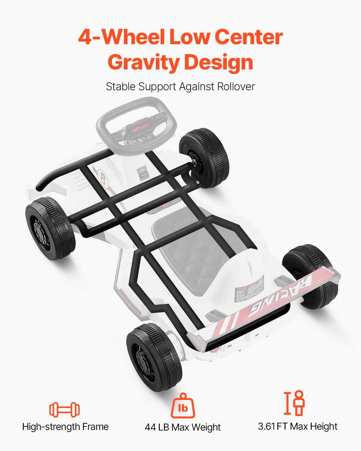 VEVOR Electric Go Kart, 6V 4.5Ah Battery, Pedal Go Kart Portable Outdoor Race Toy for Kids Ages 2+, 20000 RPM Motor, 2 MPH Constant Speed, LED Headlight & Horn, Non-slip Tires, 44 lbs Max Load, White