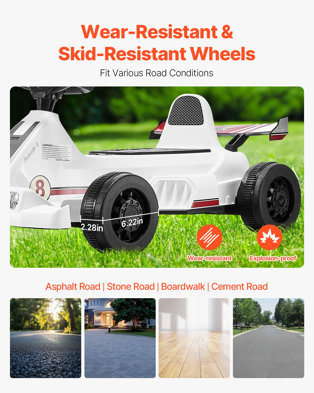 VEVOR Electric Go Kart, 6V 4.5Ah Battery, Pedal Go Kart Portable Outdoor Race Toy for Kids Ages 2+, 20000 RPM Motor, 2 MPH Constant Speed, LED Headlight & Horn, Non-slip Tires, 44 lbs Max Load, White