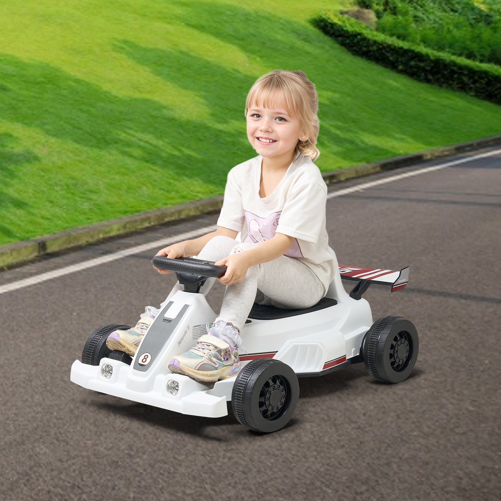 VEVOR Electric Go Kart, 6V 4.5Ah Battery, Pedal Go Kart Portable Outdoor Race Toy for Kids Ages 2+, 20000 RPM Motor, 2 MPH Constant Speed, LED Headlight & Horn, Non-slip Tires, 44 lbs Max Load, White