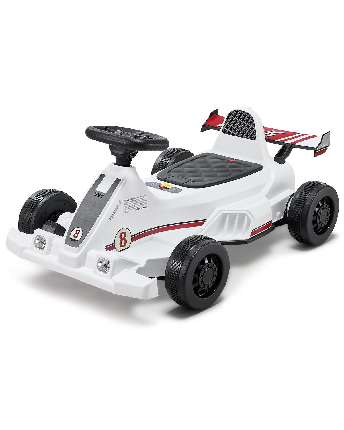 VEVOR Electric Go Kart, 6V 4.5Ah Battery, Pedal Go Kart Portable Outdoor Race Toy for Kids Ages 2+, 20000 RPM Motor, 2 MPH Constant Speed, LED Headlight & Horn, Non-slip Tires, 44 lbs Max Load, White