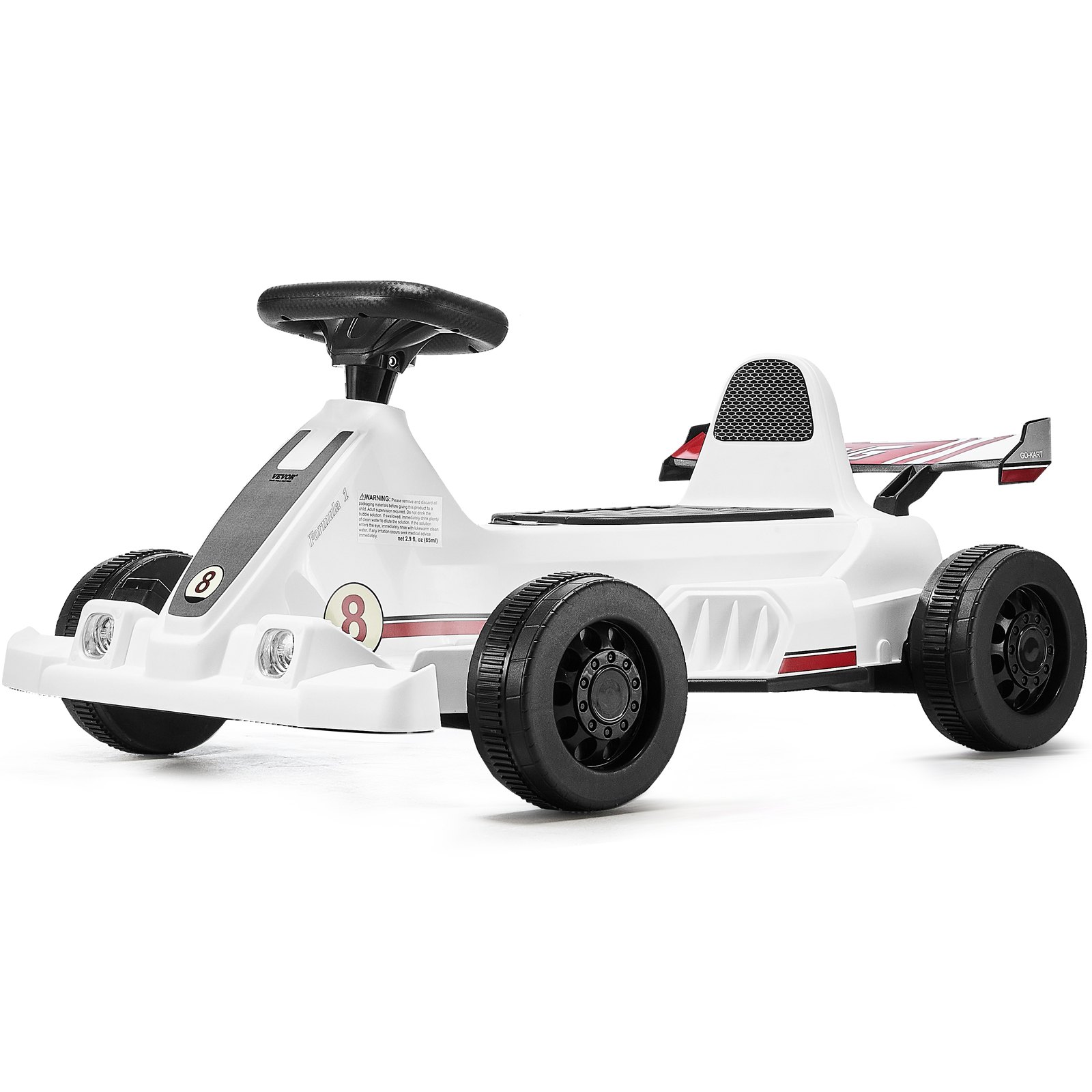 VEVOR Electric Go Kart, 6V 4.5Ah Battery, Pedal Go Kart Portable Outdoor Race Toy for Kids Ages 2+, 20000 RPM Motor, 2 MPH Constant Speed, LED Headlight & Horn, Non-slip Tires, 44 lbs Max Load, White