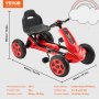 VEVOR Kids Pedal Go Kart, 4 Wheel Off-Road Pedal Go Cart Ride On Toy for Kids, Steering Wheel, Adjustable Seat, Non-slip Big Wheels, Outdoor Racer Ride On Pedal Car for Boys & Girls Ages 3-8, Red