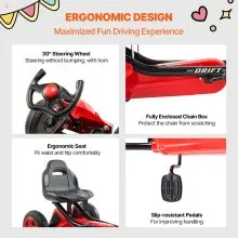 Christmas Gifts! VEVOR Go Kart 4 Wheel Pedal Ride On Toy for Kids Ages 3-8 Adjustable Seat Red