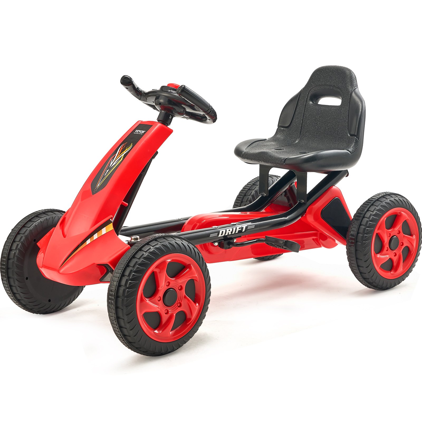 VEVOR Kids Pedal Go Kart, 4 Wheel Off-Road Pedal Go Cart Ride On Toy for Kids, Steering Wheel, Adjustable Seat, Non-slip Big Wheels, Outdoor Racer Ride On Pedal Car for Boys & Girls Ages 3-8, Red