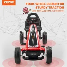VEVOR Go Kart 4 Wheel Pedal Ride On Toy for Kids Adjustable Seat Hand Brake Red