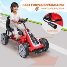 VEVOR Go Kart 4 Wheel Pedal Ride On Toy for Kids Adjustable Seat Hand Brake Red