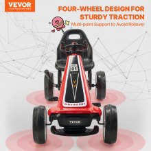 Christmas Gifts! VEVOR Go Kart 4 Wheel Pedal Ride On Toy for Kids Adjustable Seat Hand Brake Red