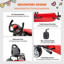 Christmas Gifts! VEVOR Go Kart 4 Wheel Pedal Ride On Toy for Kids Adjustable Seat Hand Brake Red