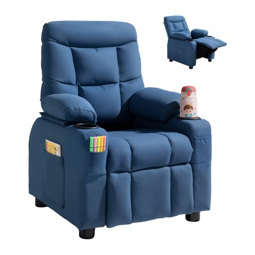 VEVOR Kids Reclining Chair Toddler Recliner with Cup Holders and Pockets (Blue)