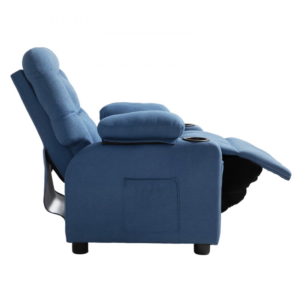 VEVOR Kids Reclining Chair, Toddler Recliner with Cup Holders and Pockets, 107° to 126° Adjustable Backrest, Breathable Polyester Fabric Recliner Couch with Footrest, for Boys & Girls, Children(Blue)