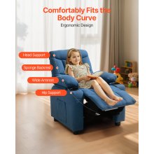 Kids Reclining Chair Toddler Recliner with Cup Holders and Pockets (Blue)