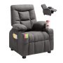 VEVOR Kids Reclining Chair, Toddler Recliner with Cup Holders and Pockets, 107° to 126° Adjustable Backrest, Breathable Polyester Fabric Recliner Couch with Footrest, for Boys & Girls, Children(Grey)
