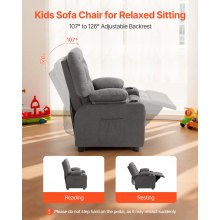Kids Reclining Chair Toddler Recliner with Cup Holders and Pockets (Grey)