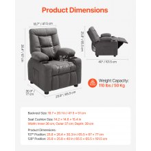 Kids Reclining Chair Toddler Recliner with Cup Holders and Pockets (Grey)