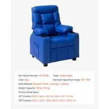 Kids Reclining Chair PU Leather Toddler Recliner with Cup Holder & Pocket