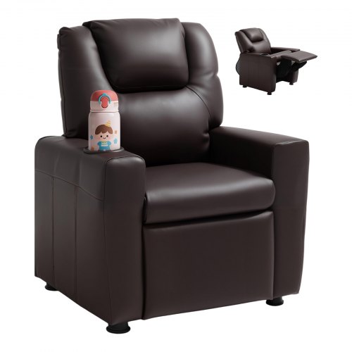 VEVOR Kids Reclining Chair PU Leather Toddler Recliner with Cup Holder (Brown)