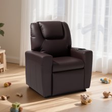 Kids Reclining Chair PU Leather Toddler Recliner with Cup Holder (Brown)