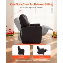VEVOR Kids Reclining Chair, Toddler Recliner with Cup Holder, 101° to 121° Adjustable Backrest, Easy-to-Clean PU Leather Recliner Couch with Footrest, 90 lbs Load, for Boys & Girls, Children (Brown)