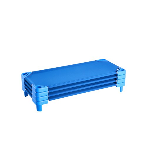 VEVOR Stackable Kiddie Cot, Pack of 4, Portable Toddler Nap Cots, Standard Size 52" L x 23" W Daycare Cots for Kids, Preschool Classroom Daycare Beds for Sleeping, Resting, Naptime, Blue